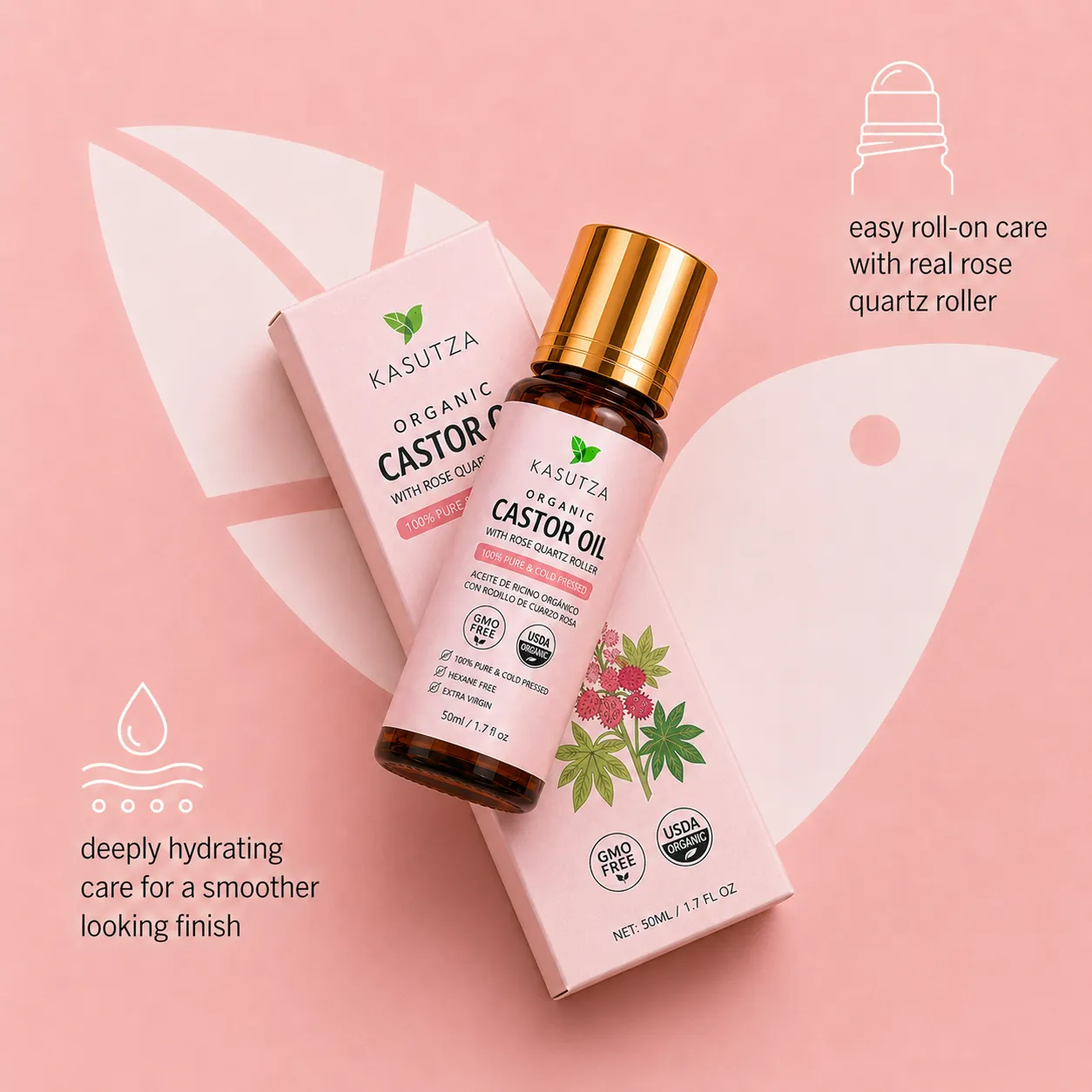 KASUTZA organic castor oil box and amber bottle